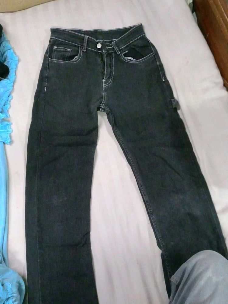 Black Straight Leg Denim Jeans