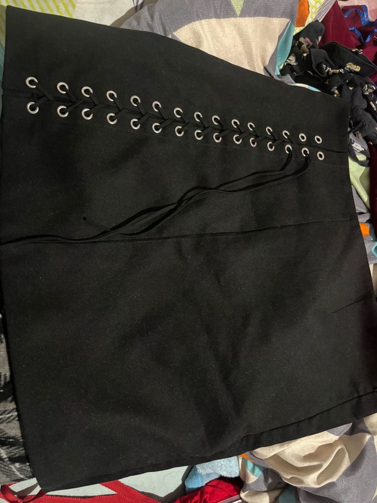 Black Lace-Up Mini Skirt