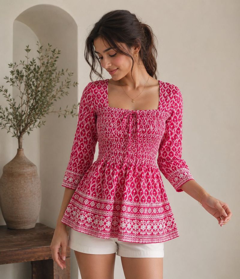 Pink Embroidered Chikankari Short Kutri
