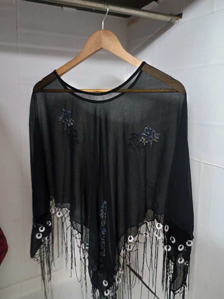 Sheer Black Embellished Cape