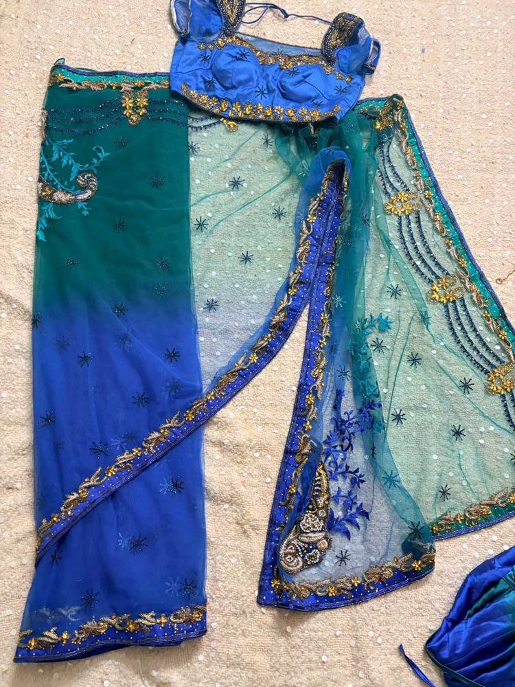 y2k Stunning Blue &amp; Teal Embroidered Lehenga saree