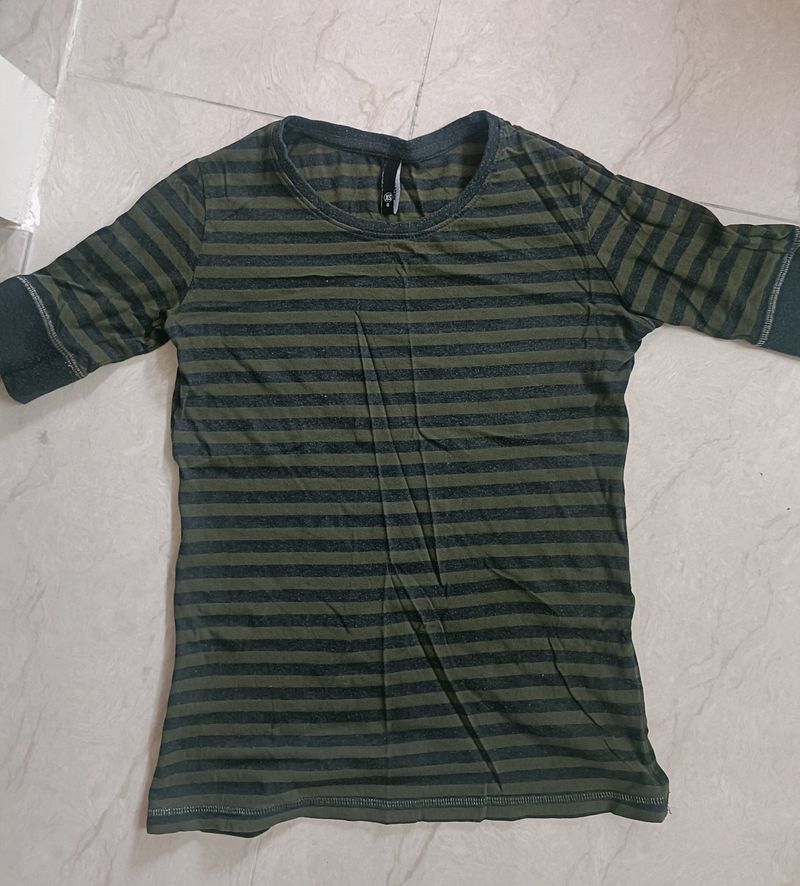 Green black stripped top