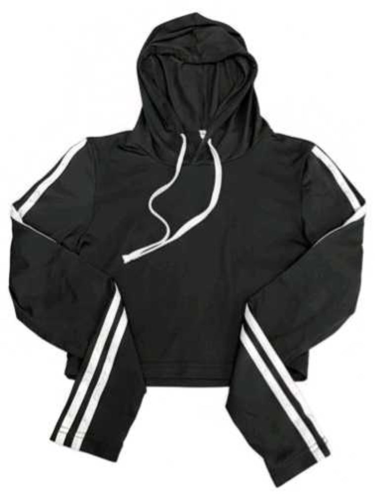 Black Gym Cropped Hoodie with White Stripes