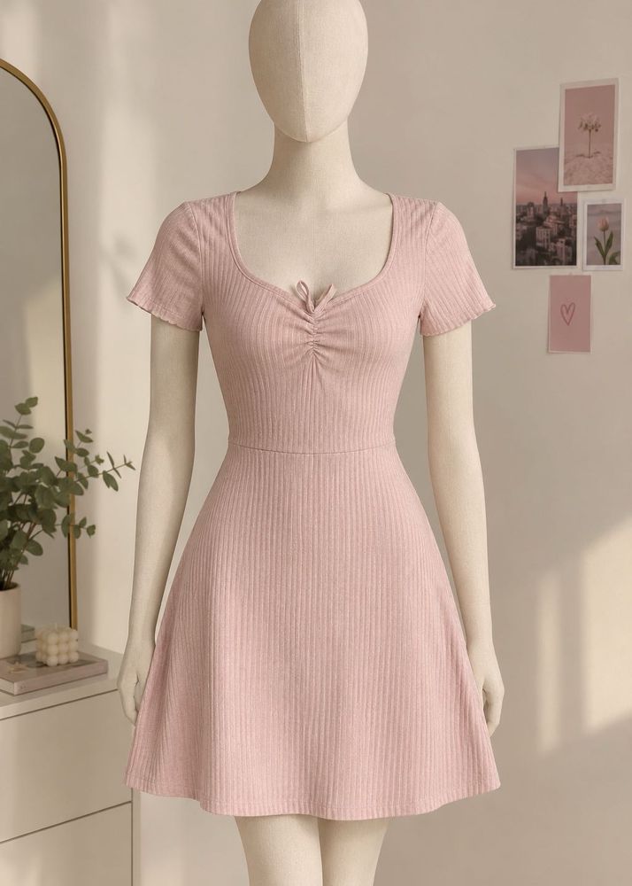 Chic Ribbed Pink Mini Dress