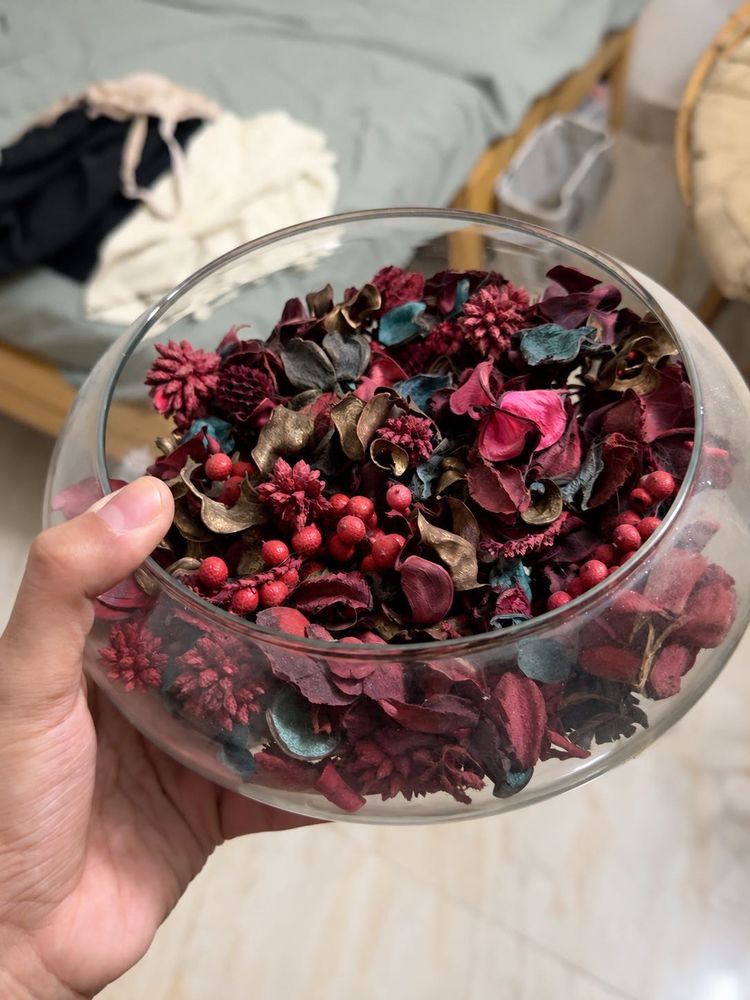 Dried Potpourri in Glass Bowl