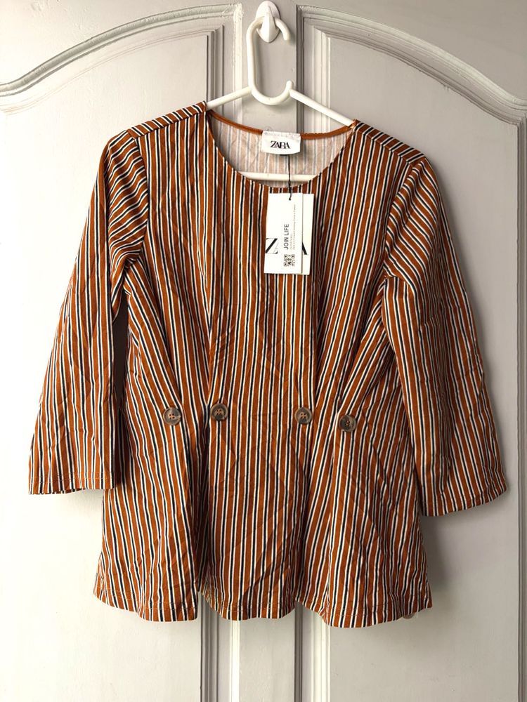 Zara Striped Button Detail Top