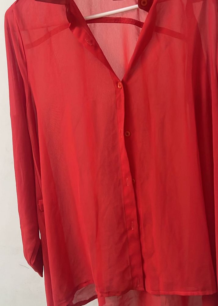 Oversized See Through Red Shirt