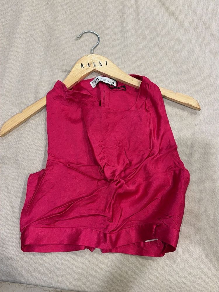 Zara Pink Ruched Sleeveless Top with pants