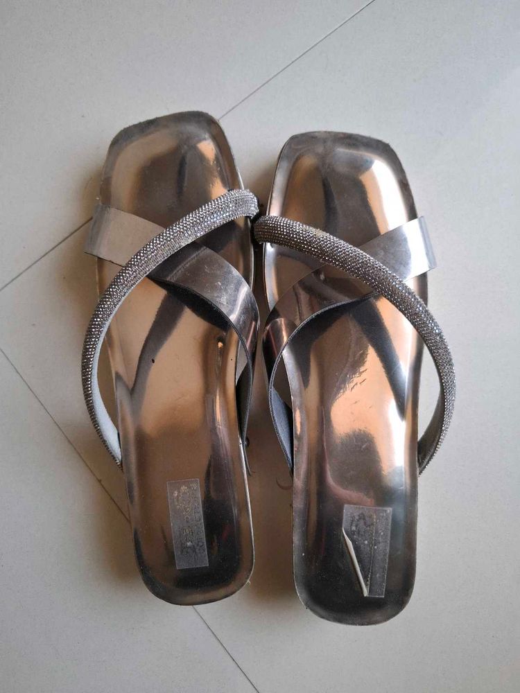Sparkling Silver Flat Sandals