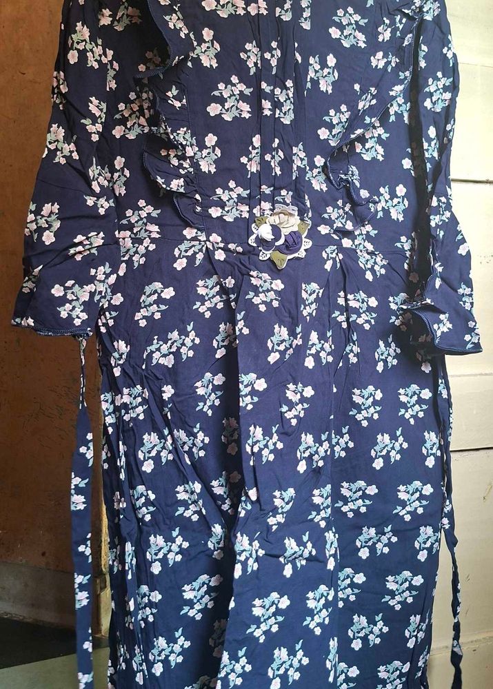 Navy Blue Floral Kurta