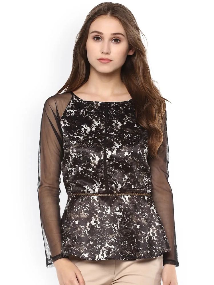 Elegant Black &amp; White Peplum Top
