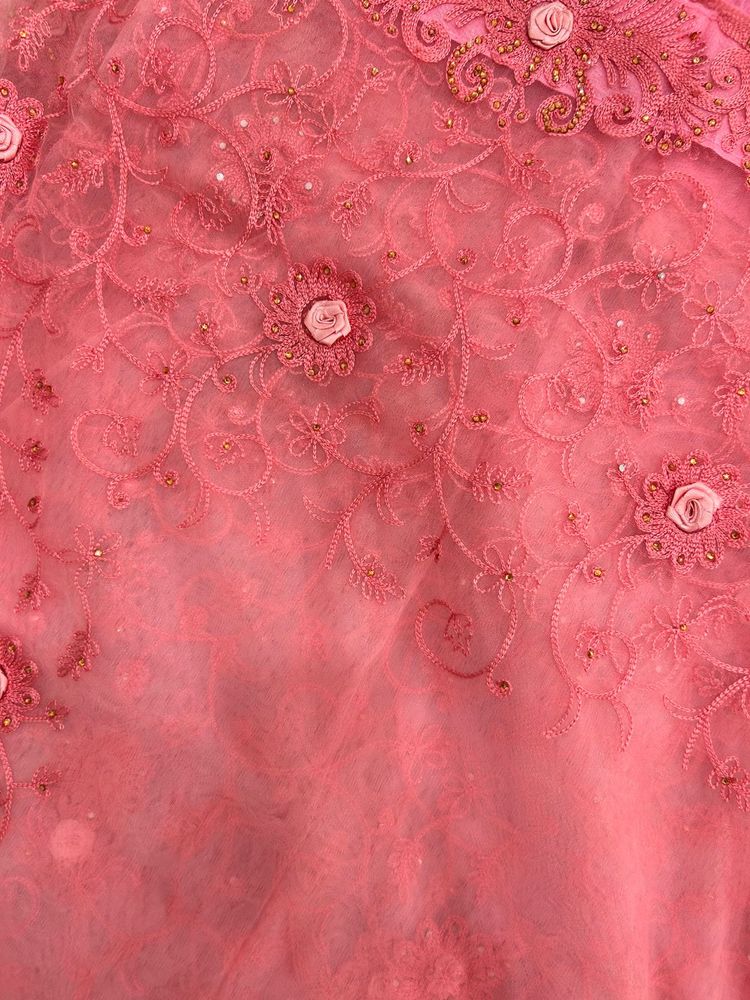 Pink Embroidered saree with blouse (unst