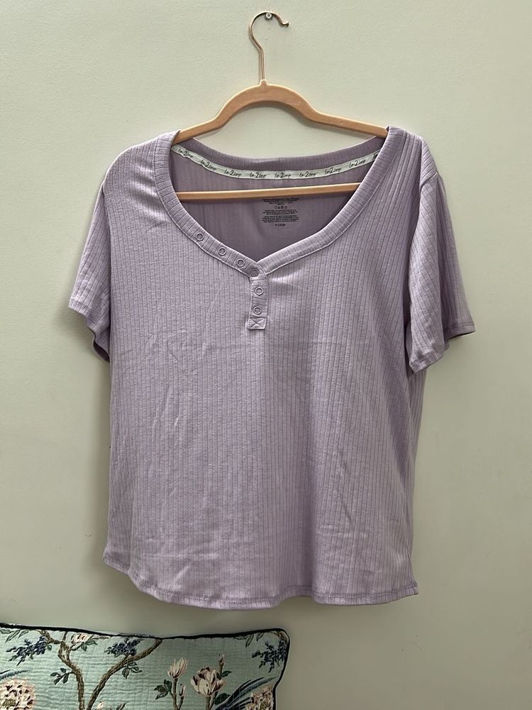 Comfortable Lavender Ribbed Henley Top and bottom