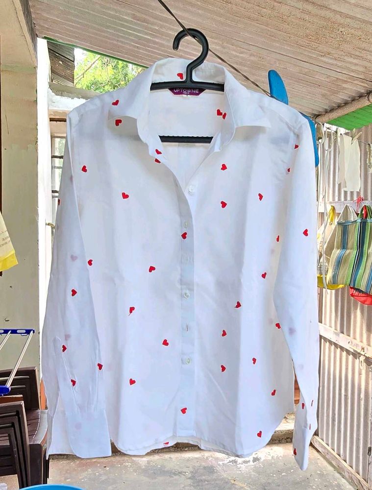 White Shirt with Red Hearts