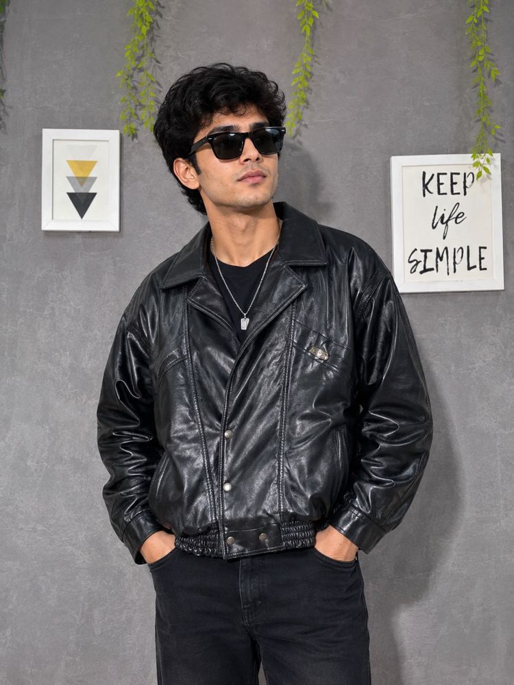 Vintage Black Leather Jacket for man