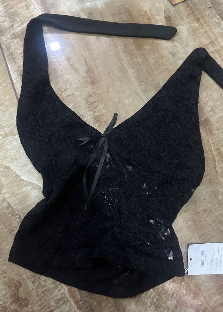 y2k black Lace Halter Top