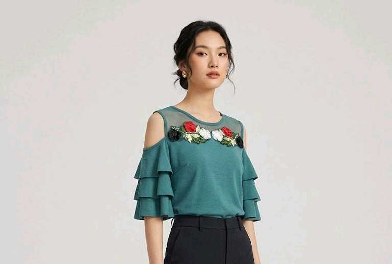 Embroidered Cold Shoulder Top