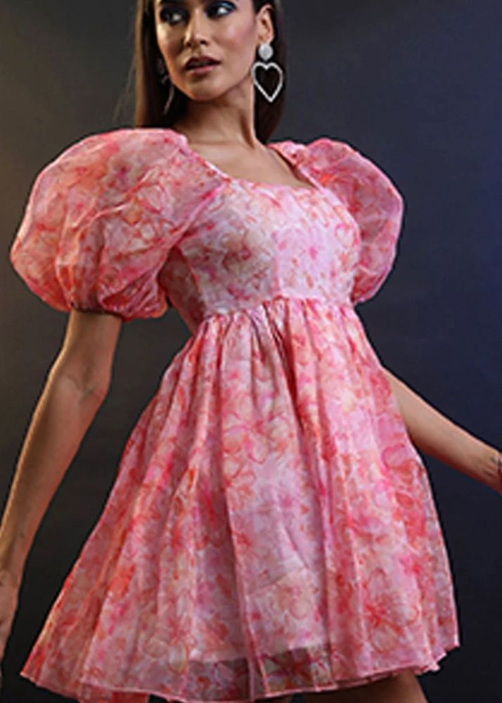 Tokyo Talkies Pink Floral Puff Sleeve Mini Dress
