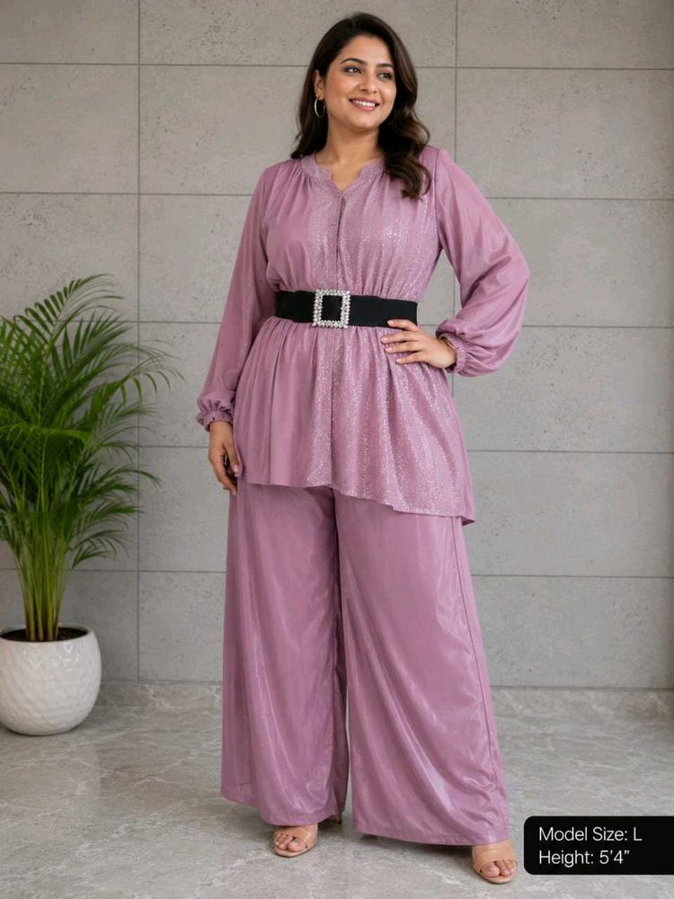 Chic Lilac Sequined Kurta Set with Palazzo