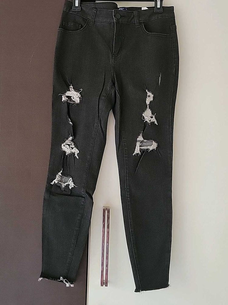 Stylish Distressed Black Jeans