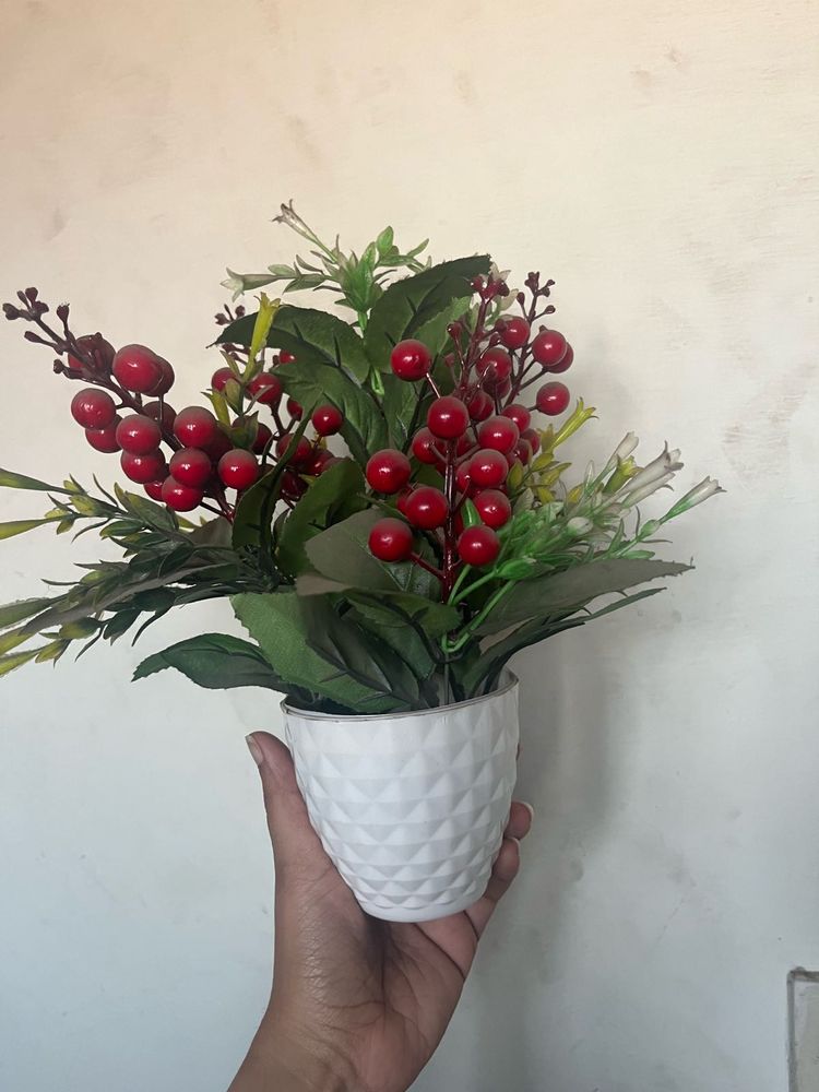 Artificial Berry Plant in White Pot