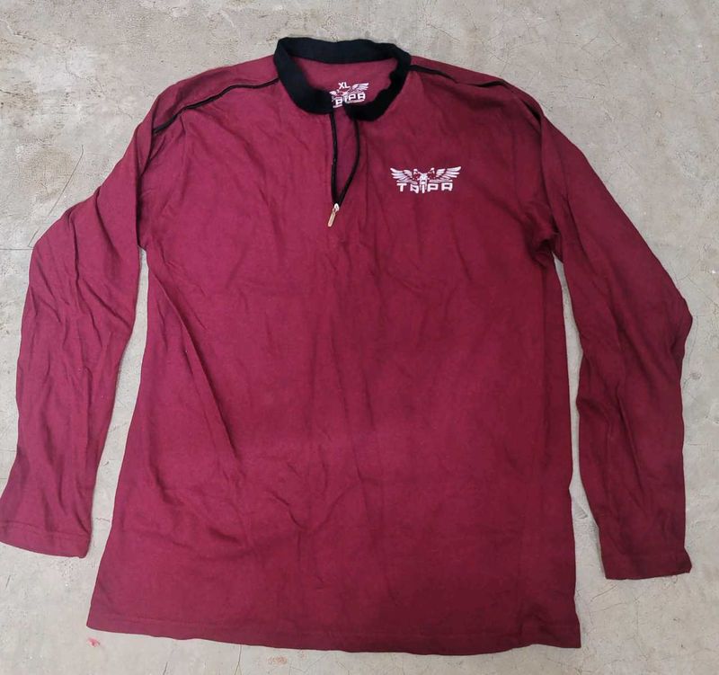 Men's Burgundy Long Sleeve Polo T-Shirt