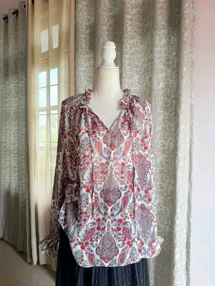 Bohemian Paisley Print V-Neck Blouse
