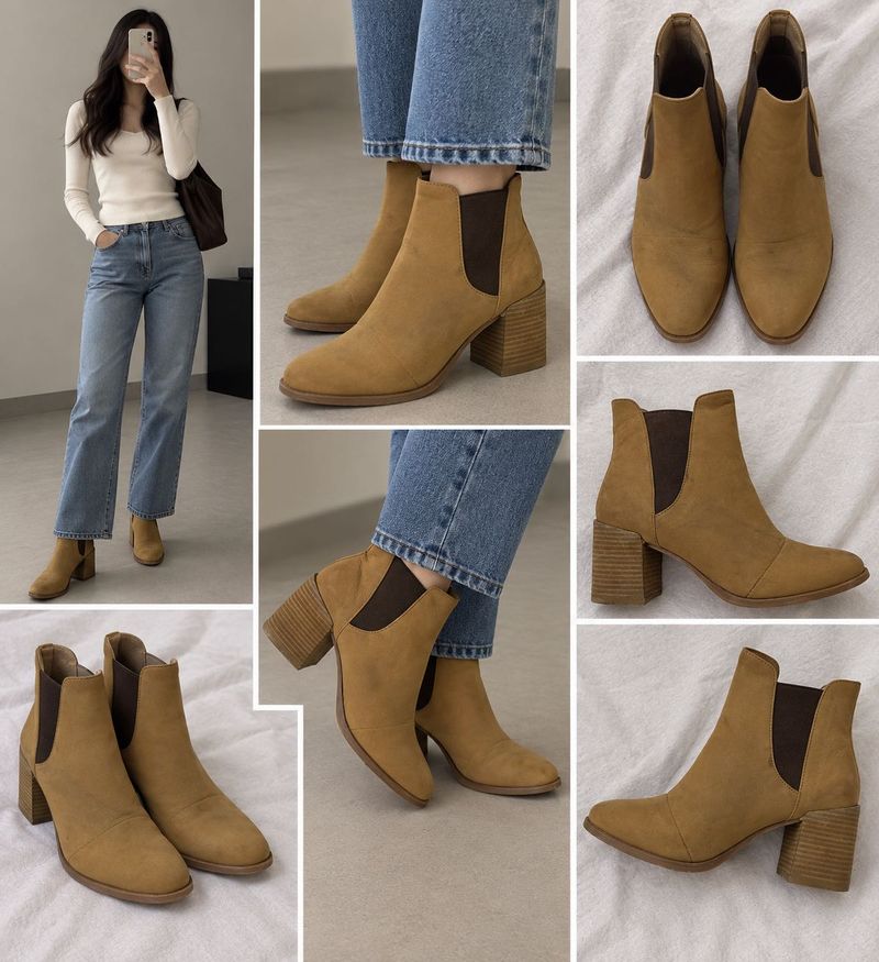Tan/Brown Chelsea Ankle Boots with Block Heel