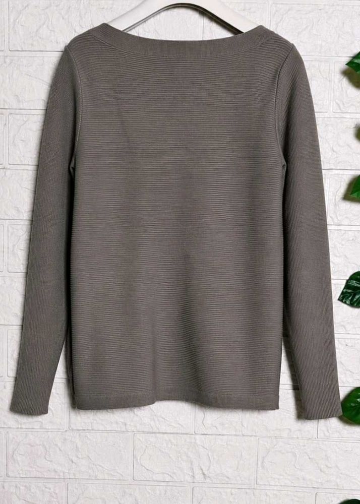 Classic Grey Ribbed Long Sleeve Top