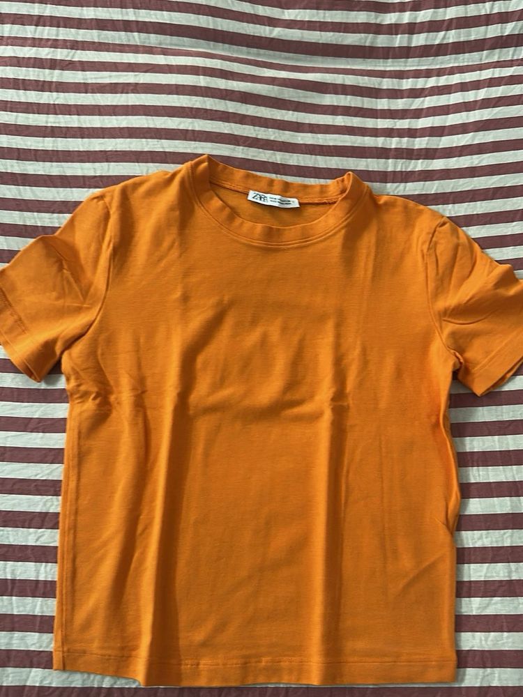 Zara Orange Crew Neck T-Shirt