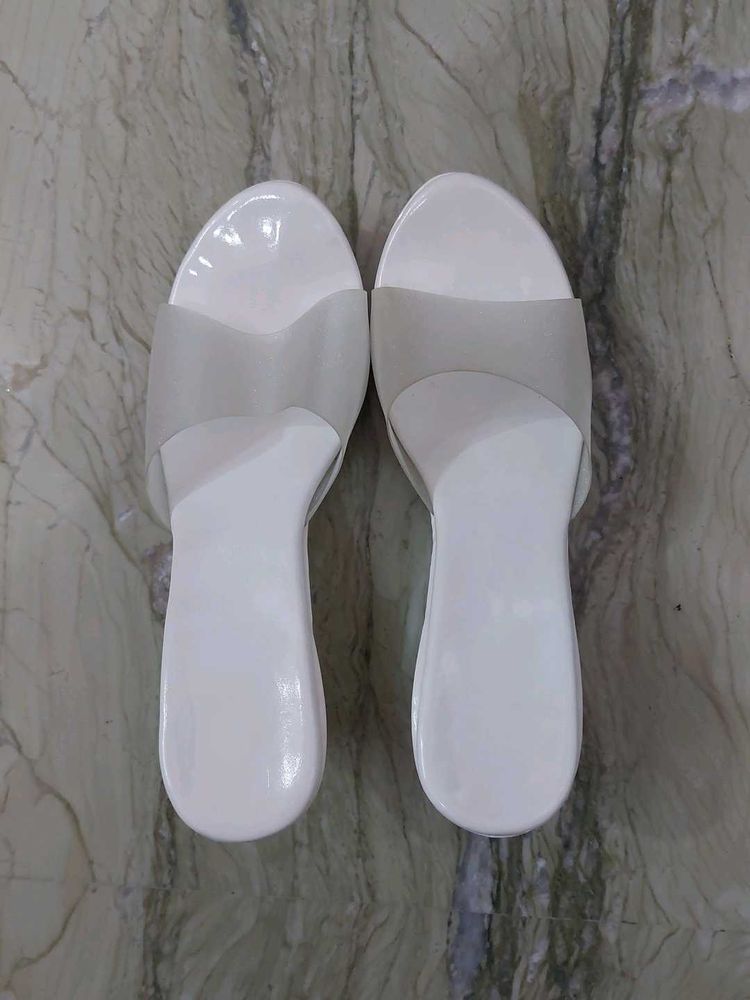 Stylish White Wedge Mules