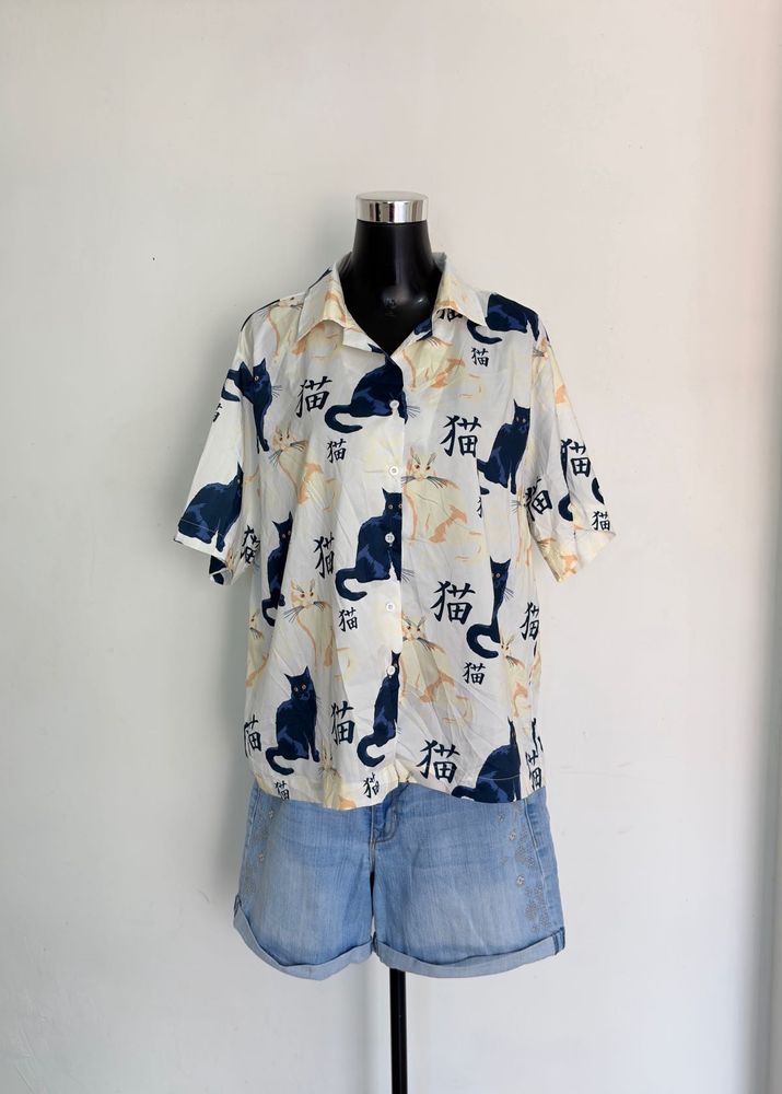 Cute Cat Print Shirt