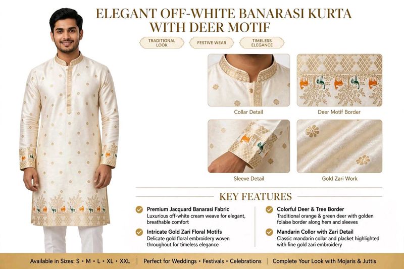 Elegant Off-White Banarasi Kurta