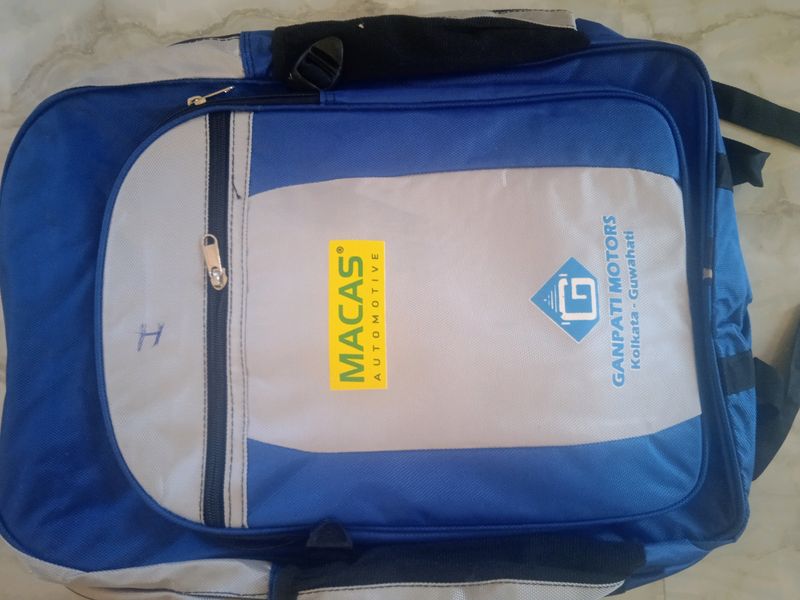 Blue Backpack with Automotive Branding