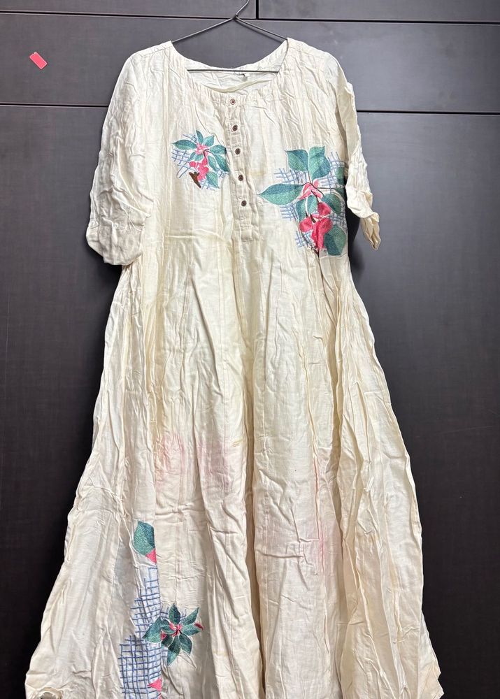 Cream Floral Print Maxi Dress
