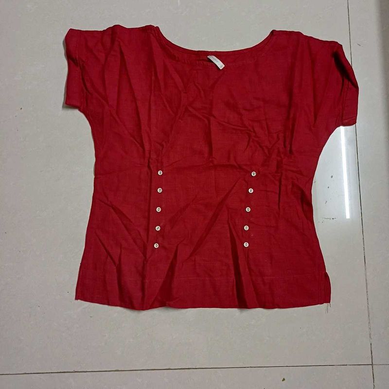 Maroon Pure Cotton Top with Button Detail