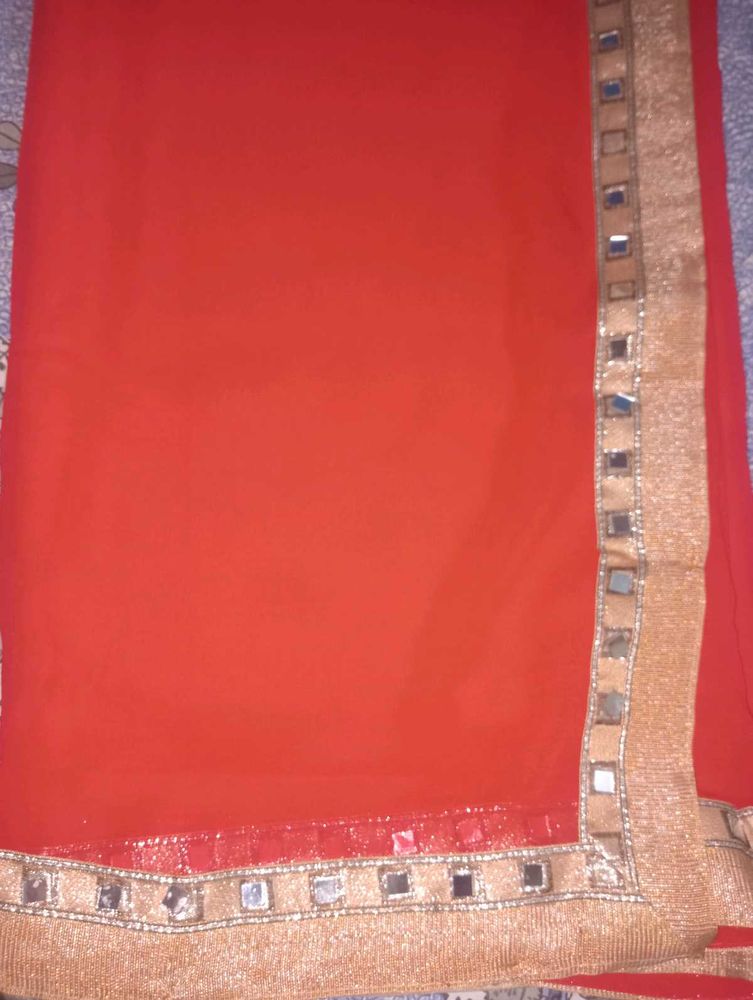 Pink Saree with Mirror Work Border