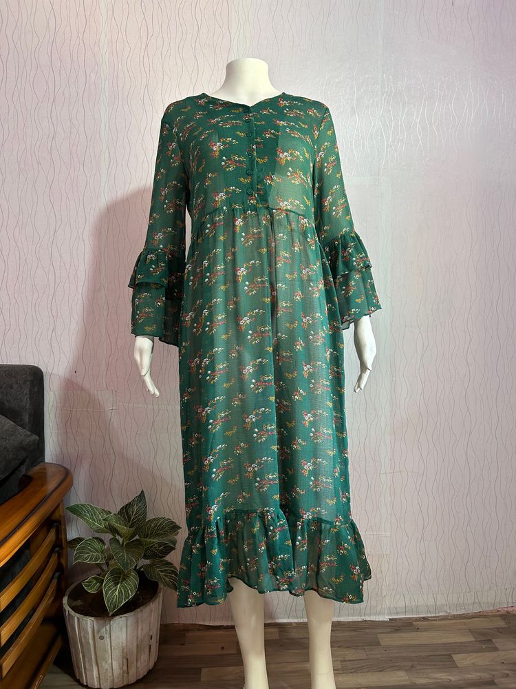 Floral Green Korean Dress