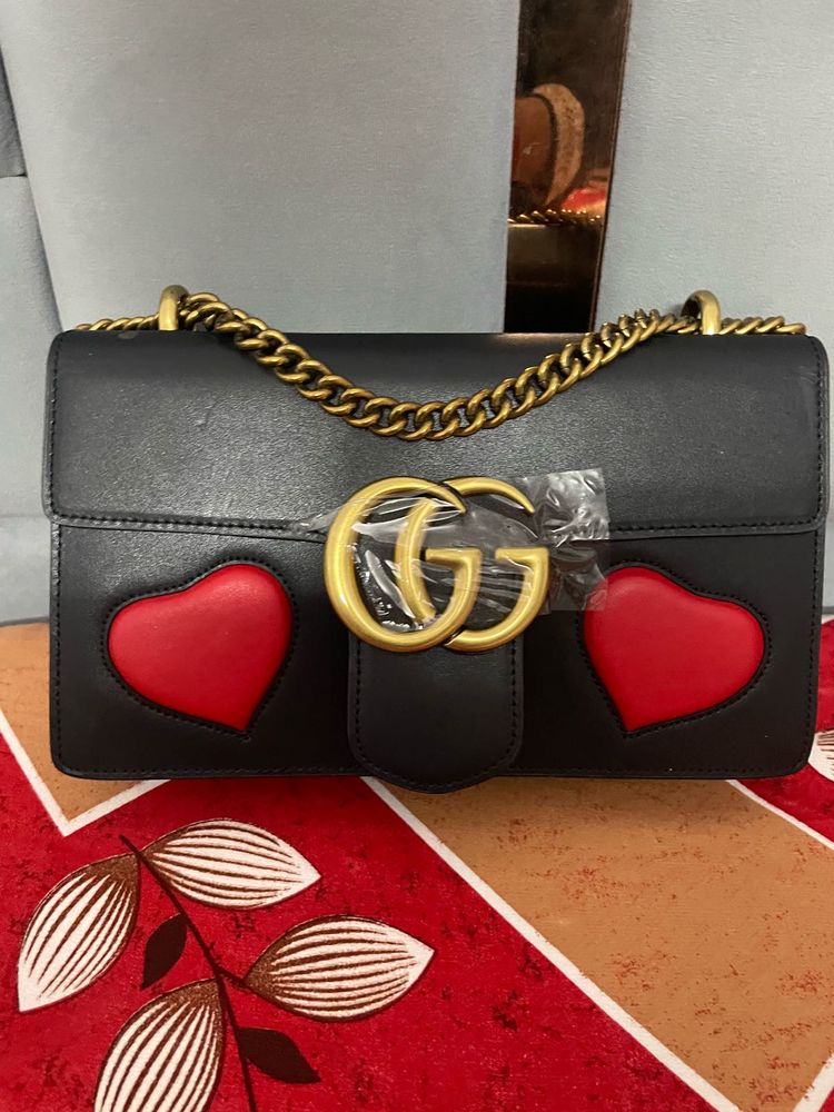 Black Leather Heart Crossbody Bag