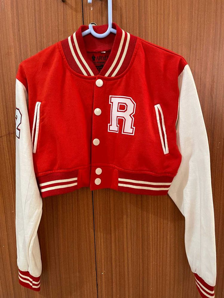 Varsity Cropped Jacket - Red