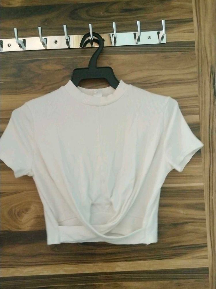 Stylish White Twisted Crop Top