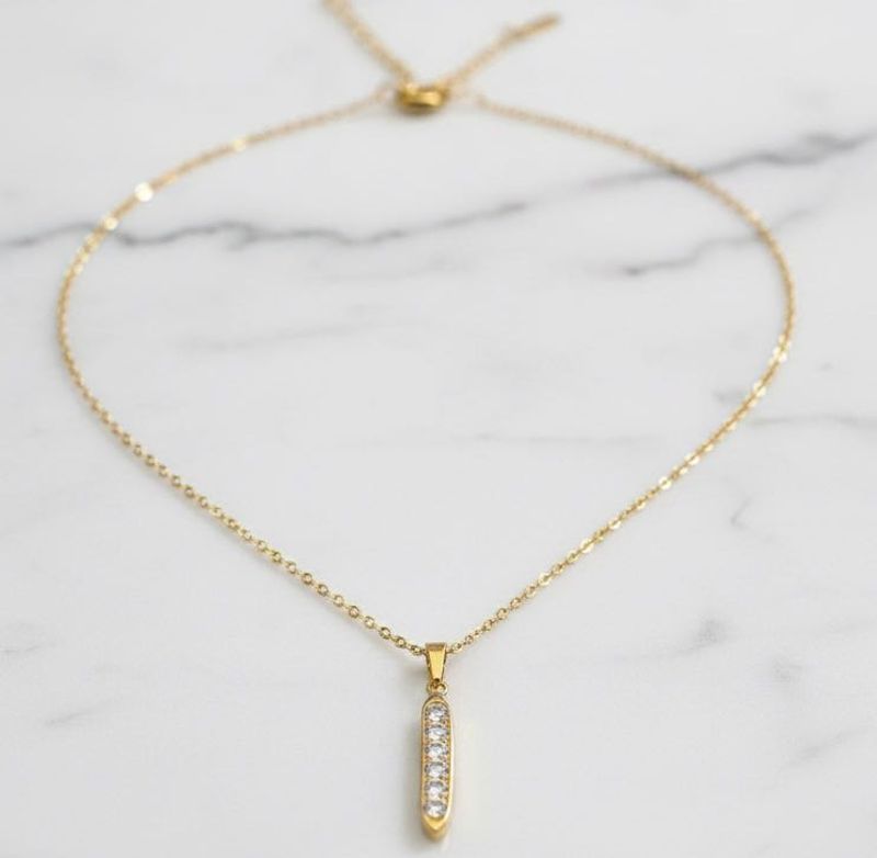 Anti Tarnish Gold Bar Pendant Necklace