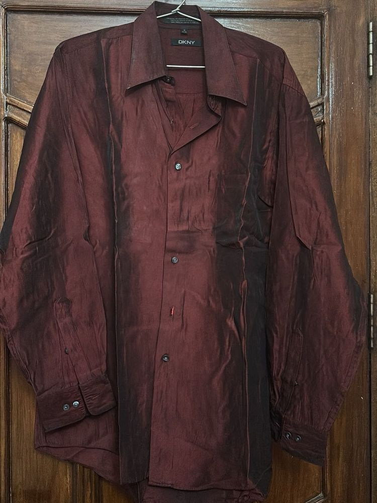 DKNY Iridescent Burgundy Button-Down Shirt