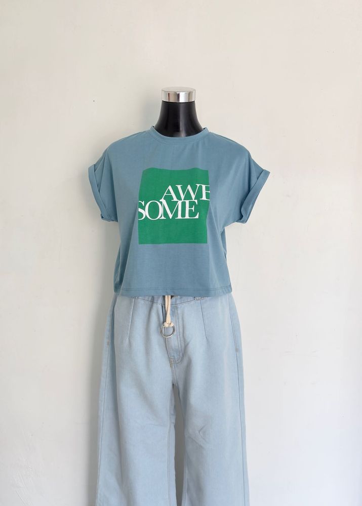 Blue "Awesome" Graphic T-Shirt