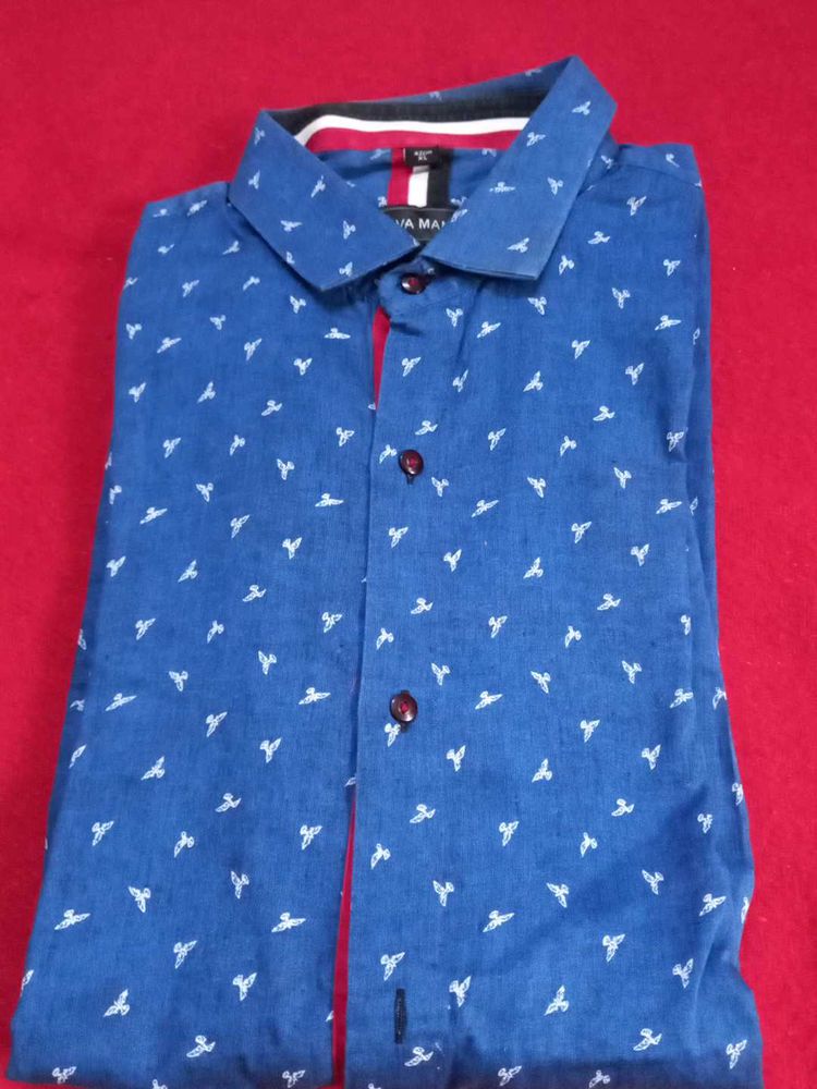 Men's Blue Printed Casual Shirt with bird print