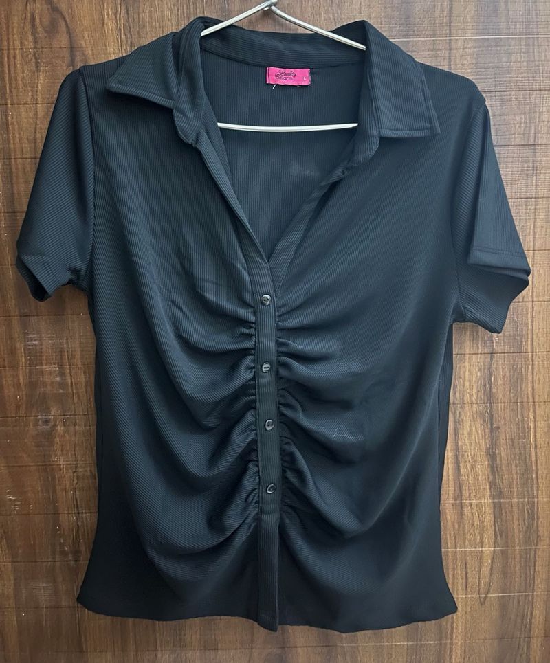 Chic Ruched Short Sleeve Button-Up Top