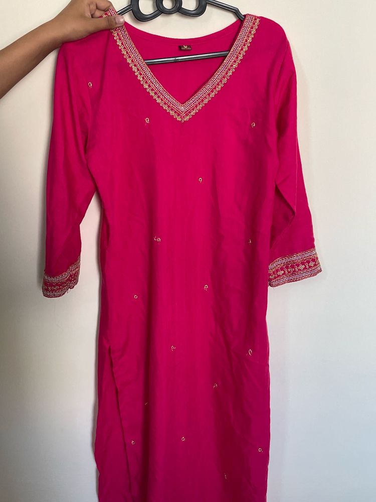 Vibrant Pink Embroidered Kurta