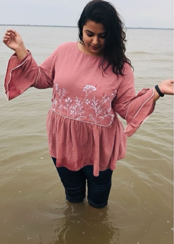 AND Dusty Rose Floral Embroidered Peplum Top