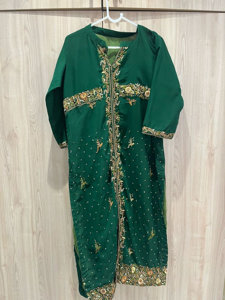 Green Embroidered Kurta Pant Set