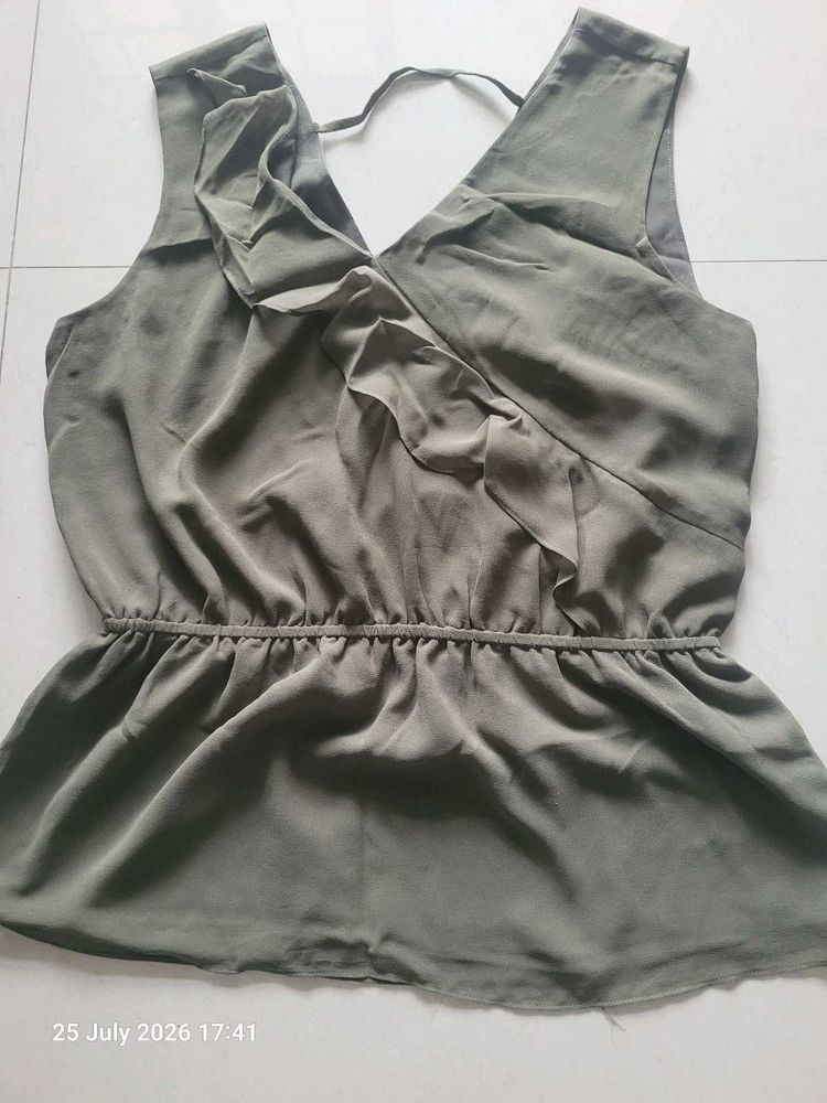 Stylish Olive Green Ruffled Top